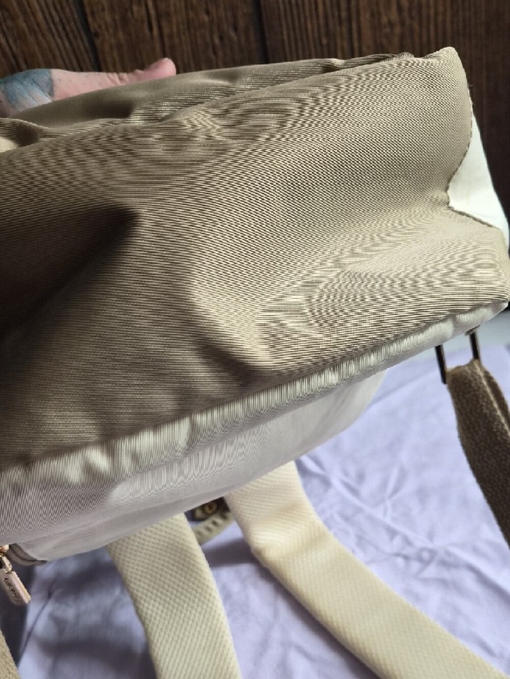 Cream and Khaki Backpack with Gold Hardware Mini - Picture 7 of 7